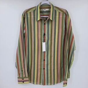 Mr Turk Mens Multicolor Striped Cotton Button Up Shirt M156303 Large NWT